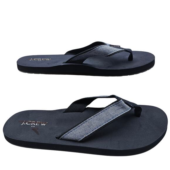J. Crew Factory Mens size 9 Chambray Flip Flop Sandal Shoes Rubber Sole Blue NEW